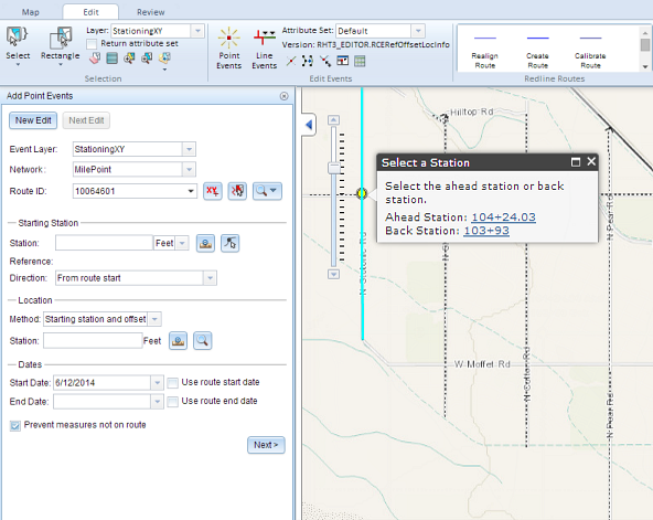 Adding point events using station offsets